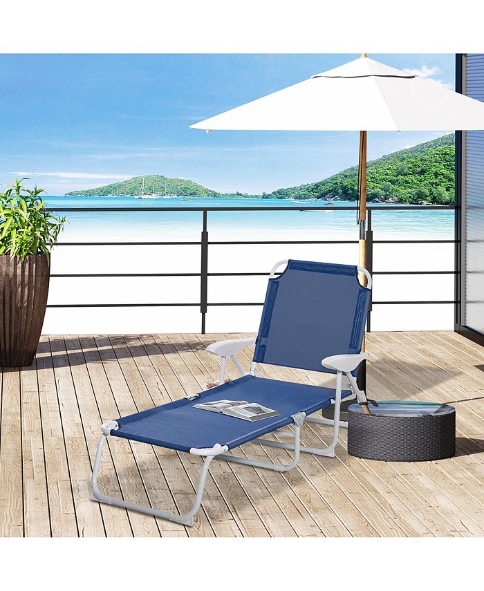 Outsunny Folding Chaise Lounge, Outdoor Sun Tanning Chair, Four