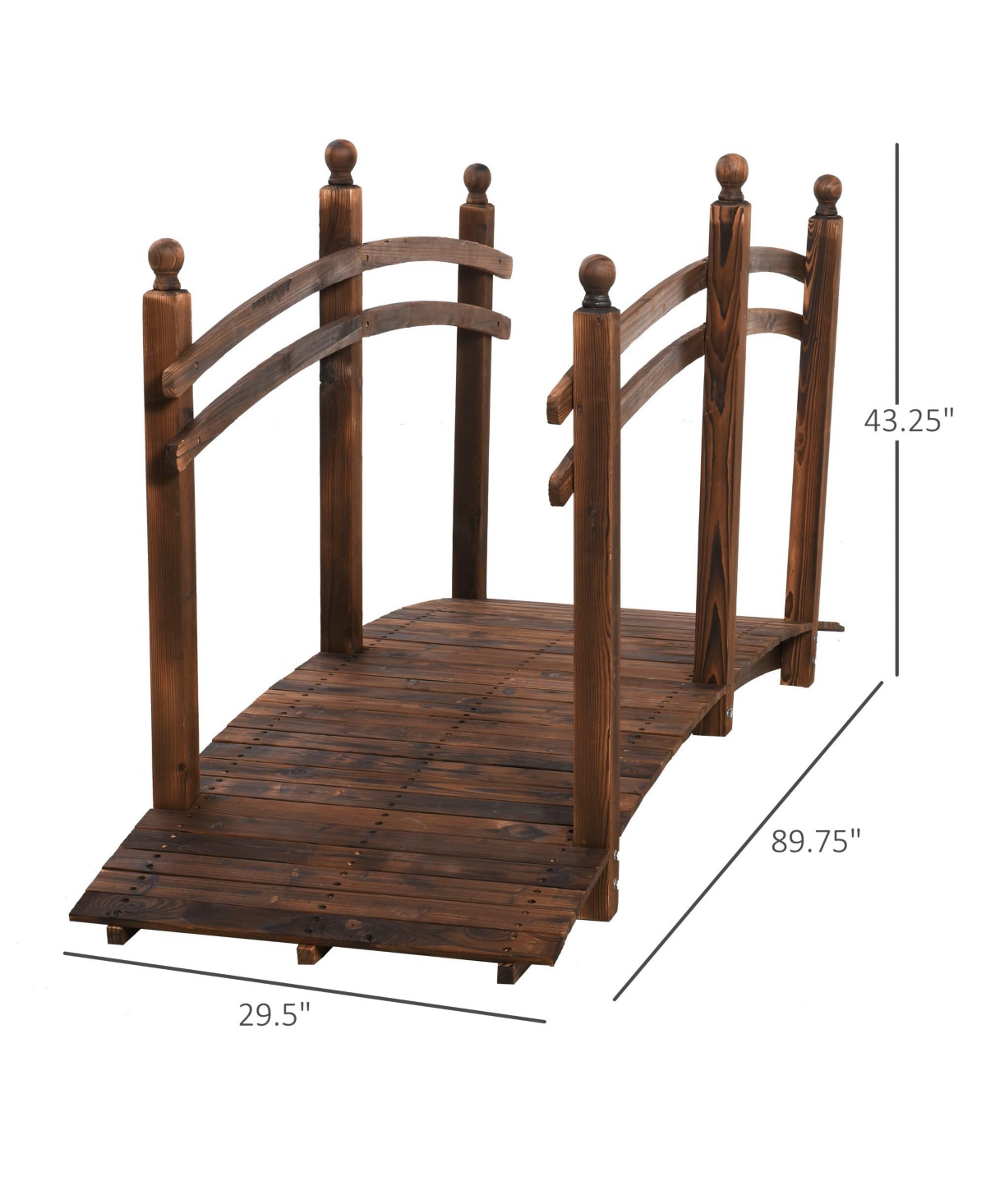 Outsunny Fir Wood Garden Bridge Arc Walkway with Side Railings, Perfect for Backyards, Gardens, & Streams,- Carbonized