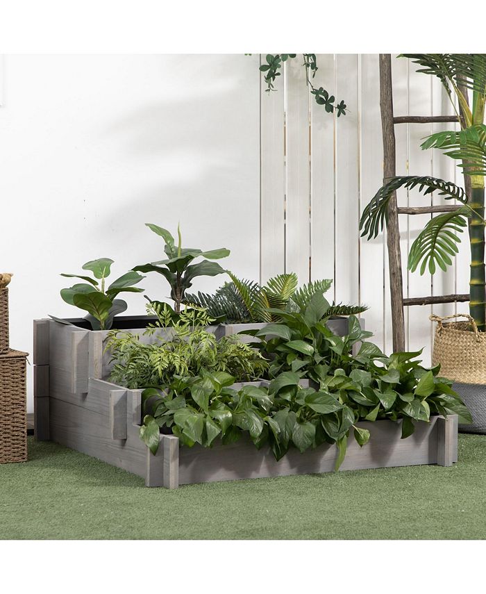 Outsunny 3Tier Raised Garden Bed, Water Draining Fabric for Soil