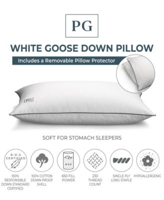 100% Certified RDS White Goose Down Soft Density Pillow, Standard/Queen