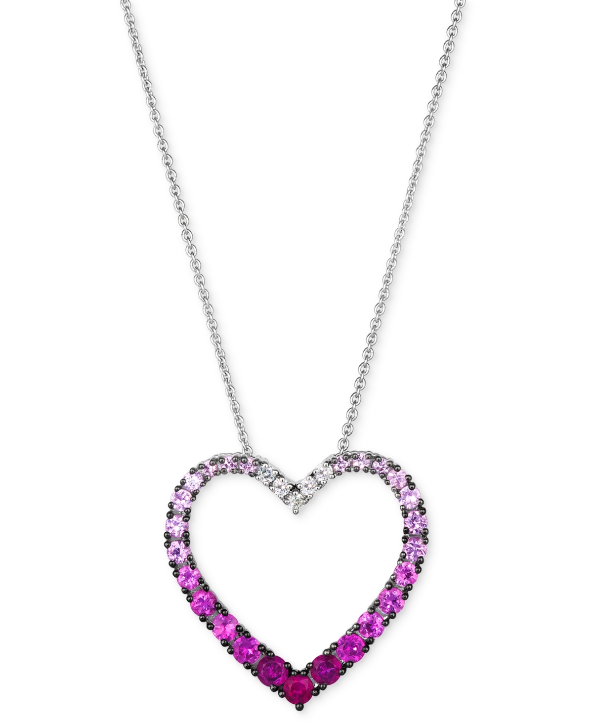 Ombre Pink Sapphire (1 ct. t.w.) & White Sapphire (1/10 ct. t.w.) Open Heart Pendant Necklace in 14k White Gold, 18" + 2" extender