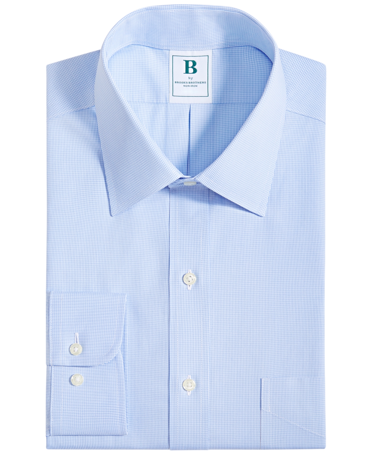 Brooks Brothers B By  Men's Regular Fit Non-iron Micro-houndstooth Dress Shirt In Light Blue