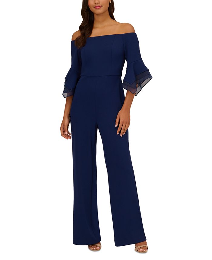 Adrianna Papell Women's Off-The-Shoulder Organza Crepe Jumpsuit - Macy's