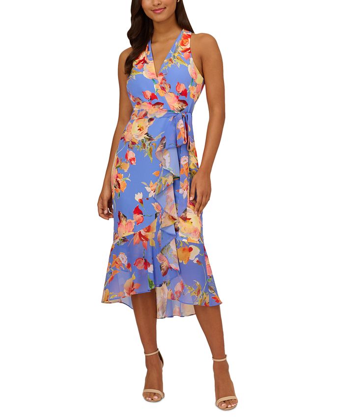 Adrianna Papell Women's Printed Faux-Wrap Halter Dress - Macy's