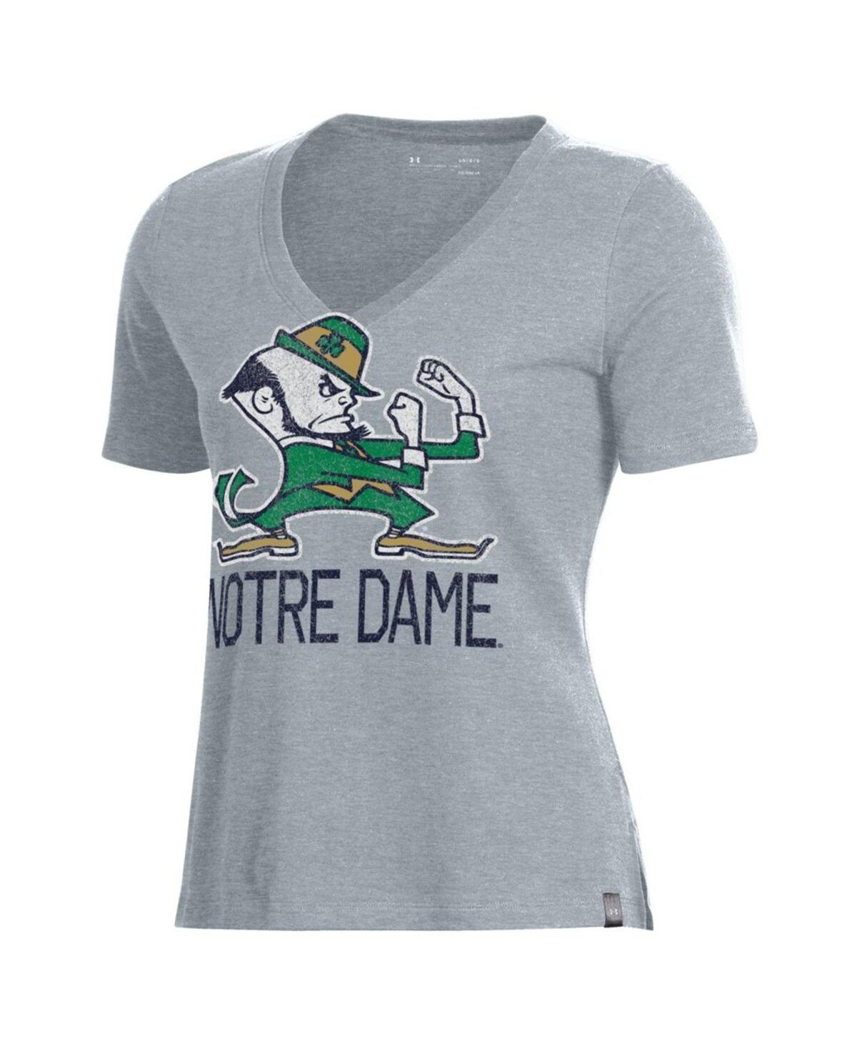 Shop Under Armour Women's  Heathered Gray Notre Dame Fighting Irish Logo Performance V-neck T-shirt