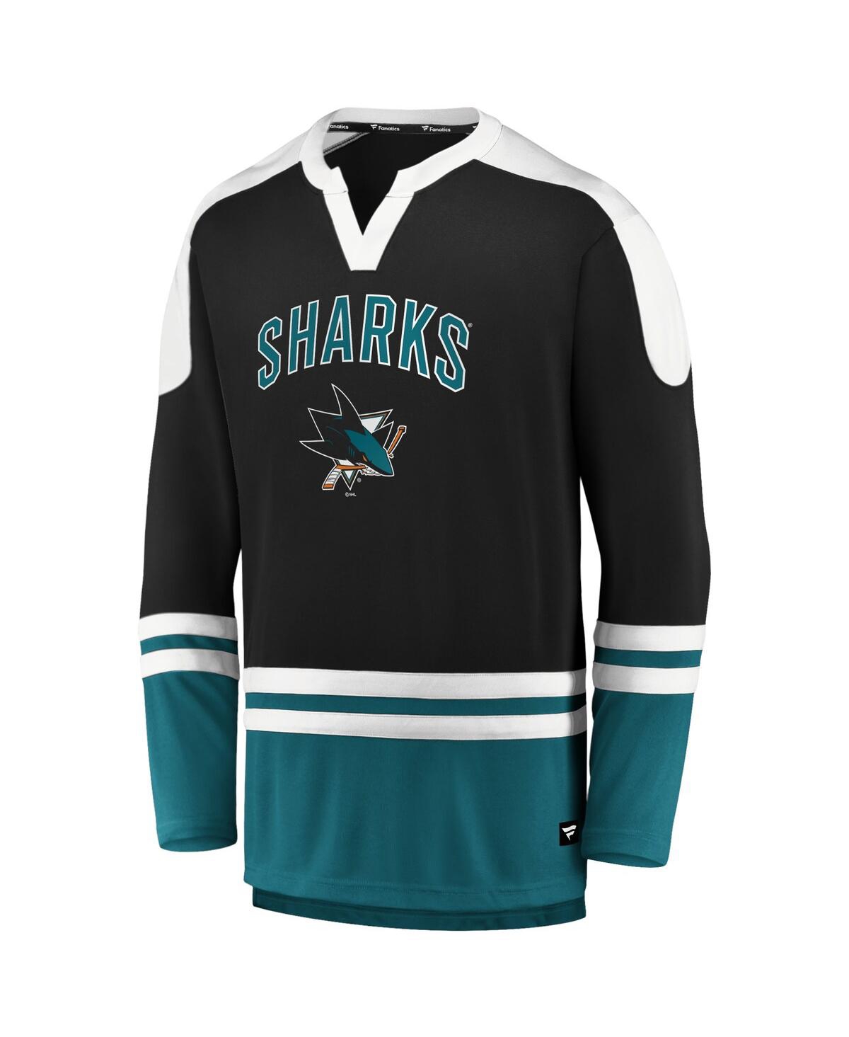 Shop Fanatics Men's  Black, Teal San Jose Sharks Iconic Slapshot Long Sleeve T-shirt In Black,teal