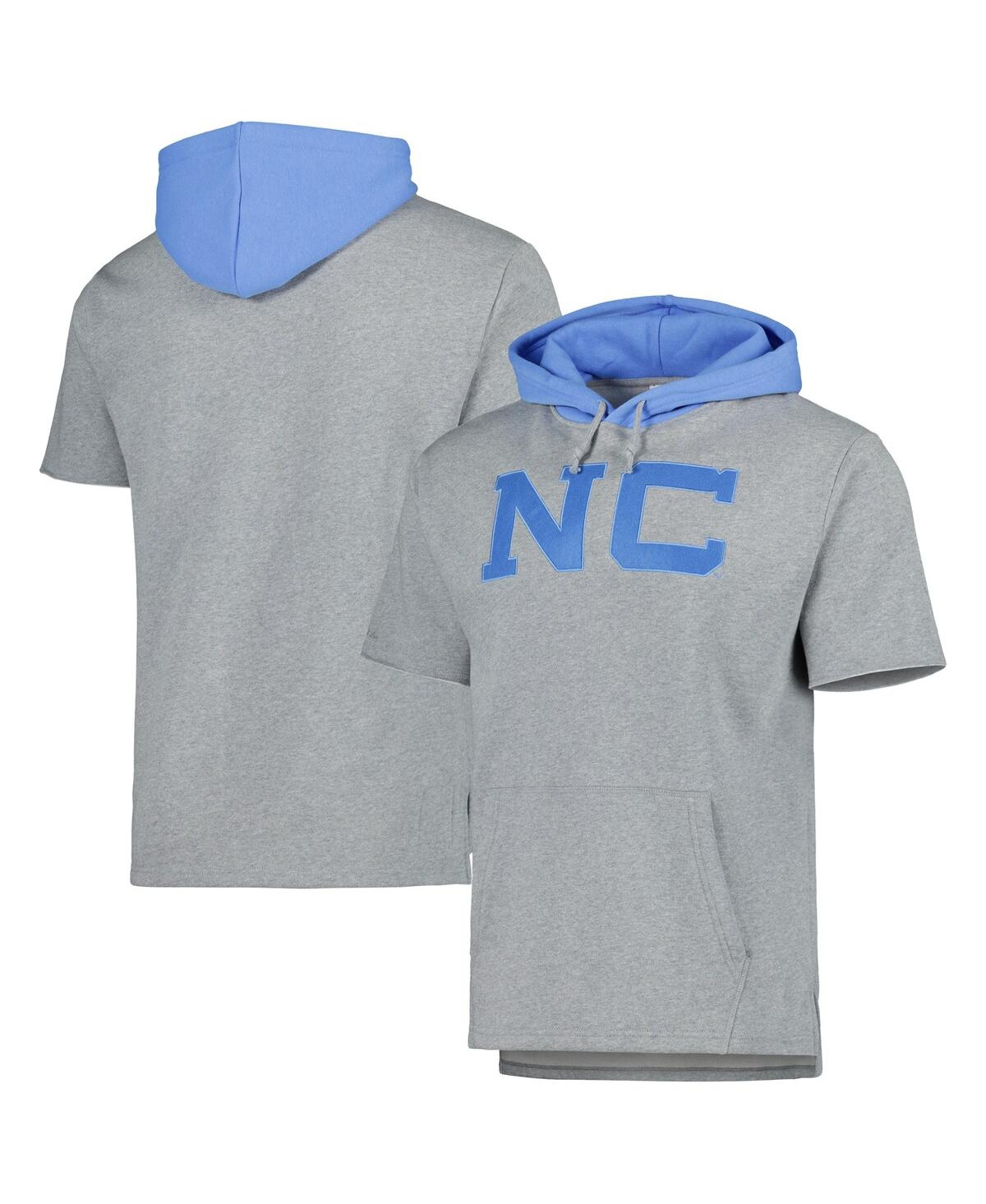 Shop Mitchell & Ness Men's  Heather Gray North Carolina Tar Heels Postgameâ Short Sleeve Pullover Hoodie