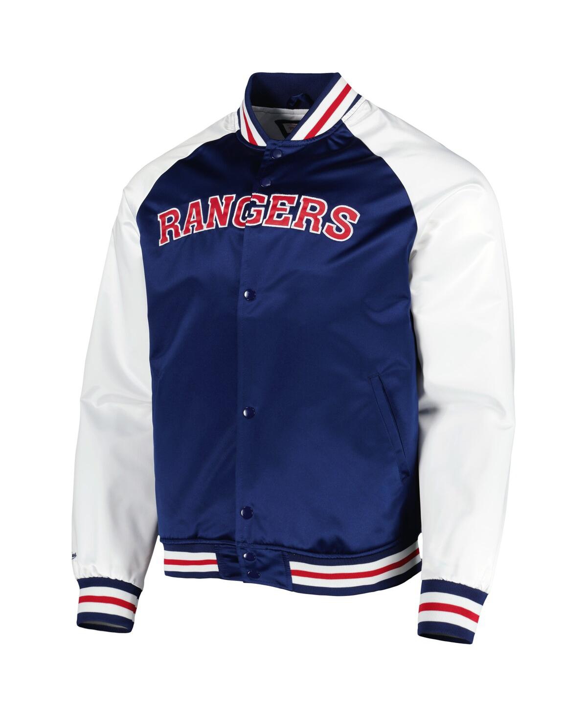 Shop Mitchell & Ness Men's  Blue, White New York Rangers Primetime Raglan Satin Full-snap Jacket In Blue,white