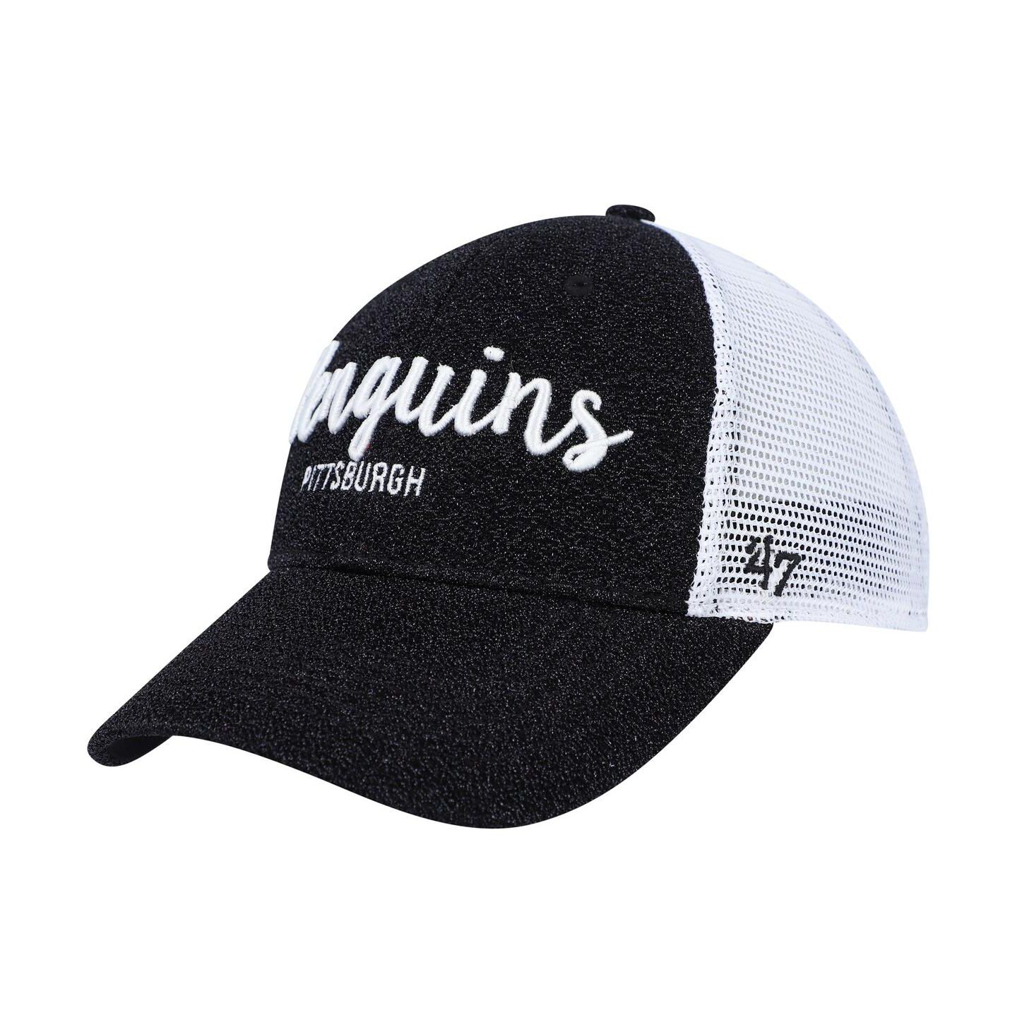 Женская кепка '47 Brand Black, White Pittsburgh Penguins Encore MVP Trucker Snapback Hat — фото 2