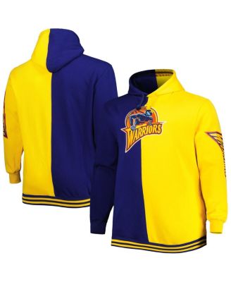 Men's Navy, Gold Golden State Warriors Big and Tall Hardwood Classics Split Pullover Hoodie
