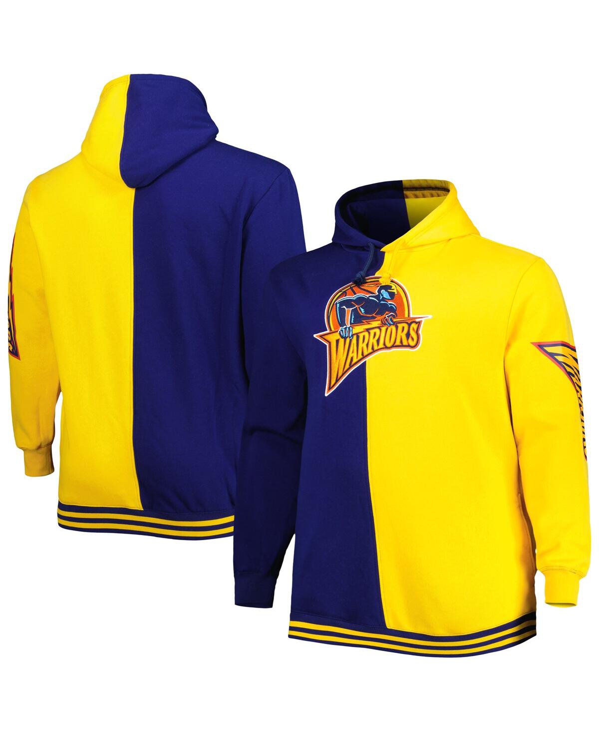 Mitchell & Ness Men's  Navy, Gold Golden State Warriors Hardwood Classics Split Pullover Hoodie In Navy,gold