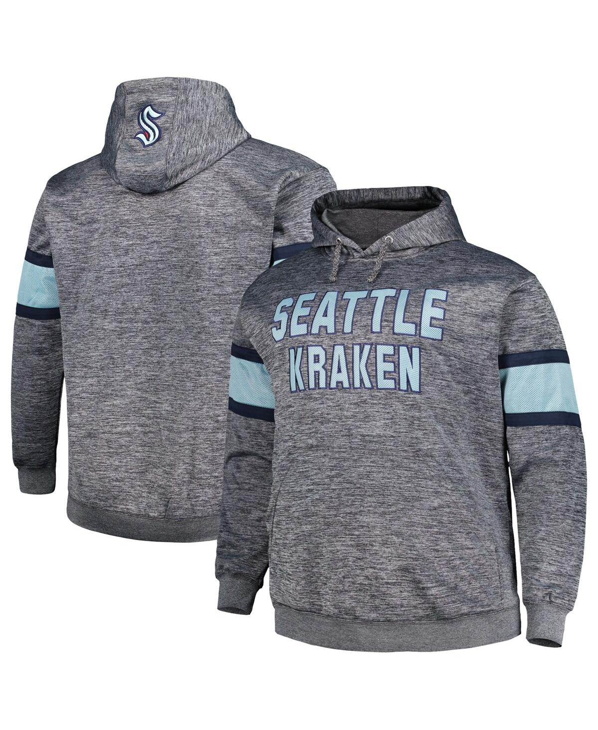 Shop Profile Men's Heather Charcoal Seattle Kraken Big And Tall Stripe Pullover Hoodie