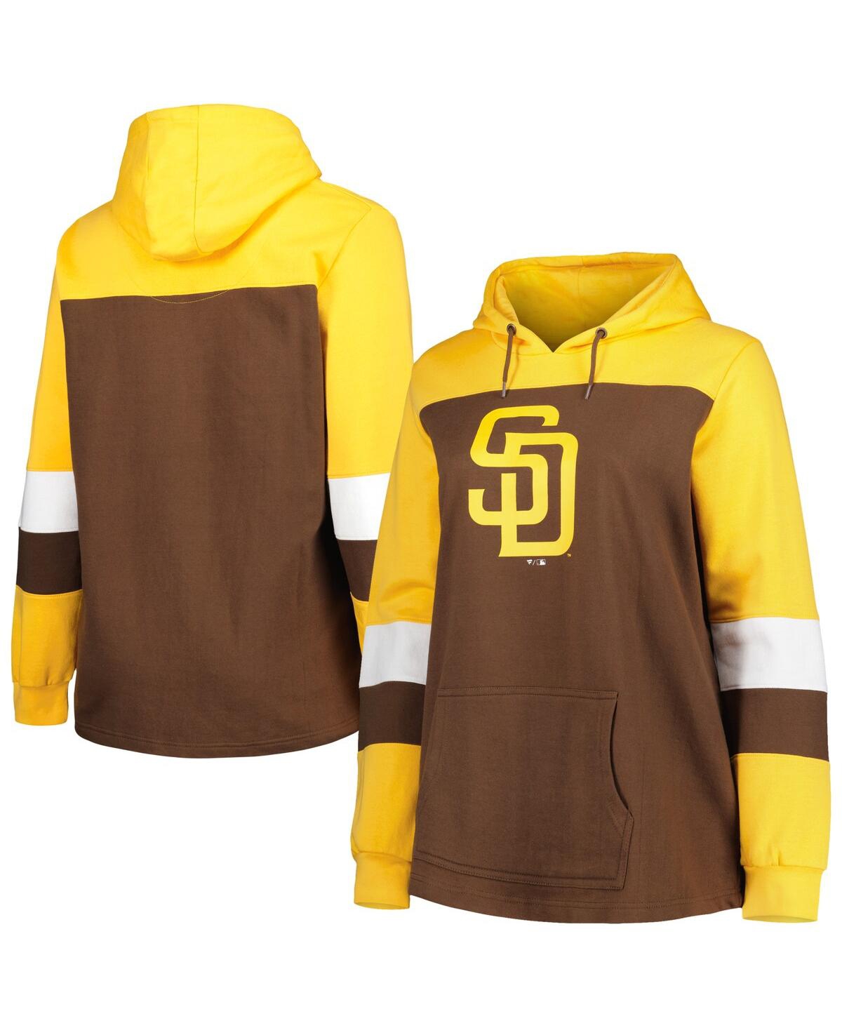 PROFILE WOMEN'S BROWN SAN DIEGO PADRES PLUS SIZE COLORBLOCK PULLOVER HOODIE
