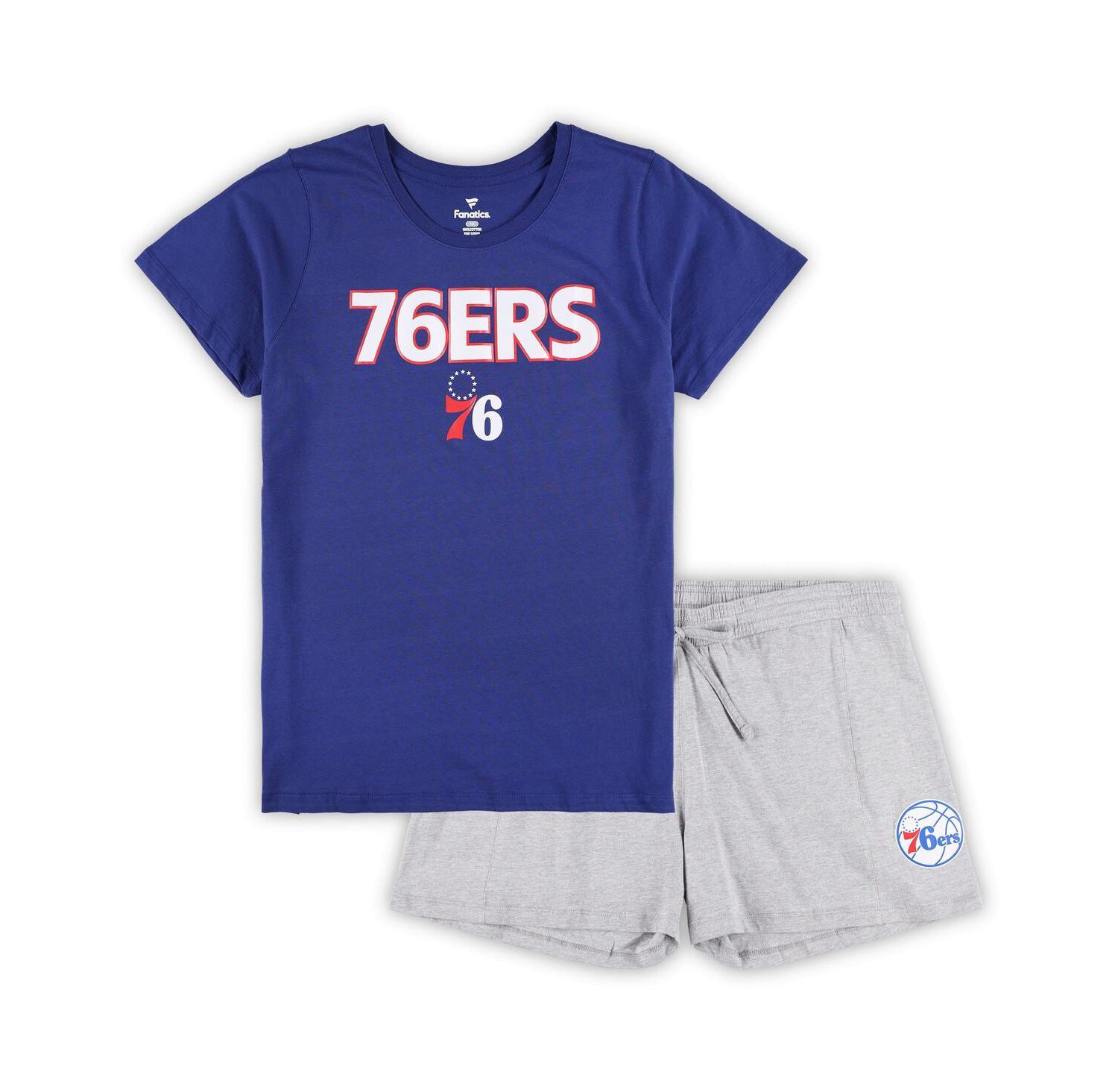 Women's Royal, Heather Gray Philadelphia 76ers Plus Size T-shirt and Shorts Combo Set