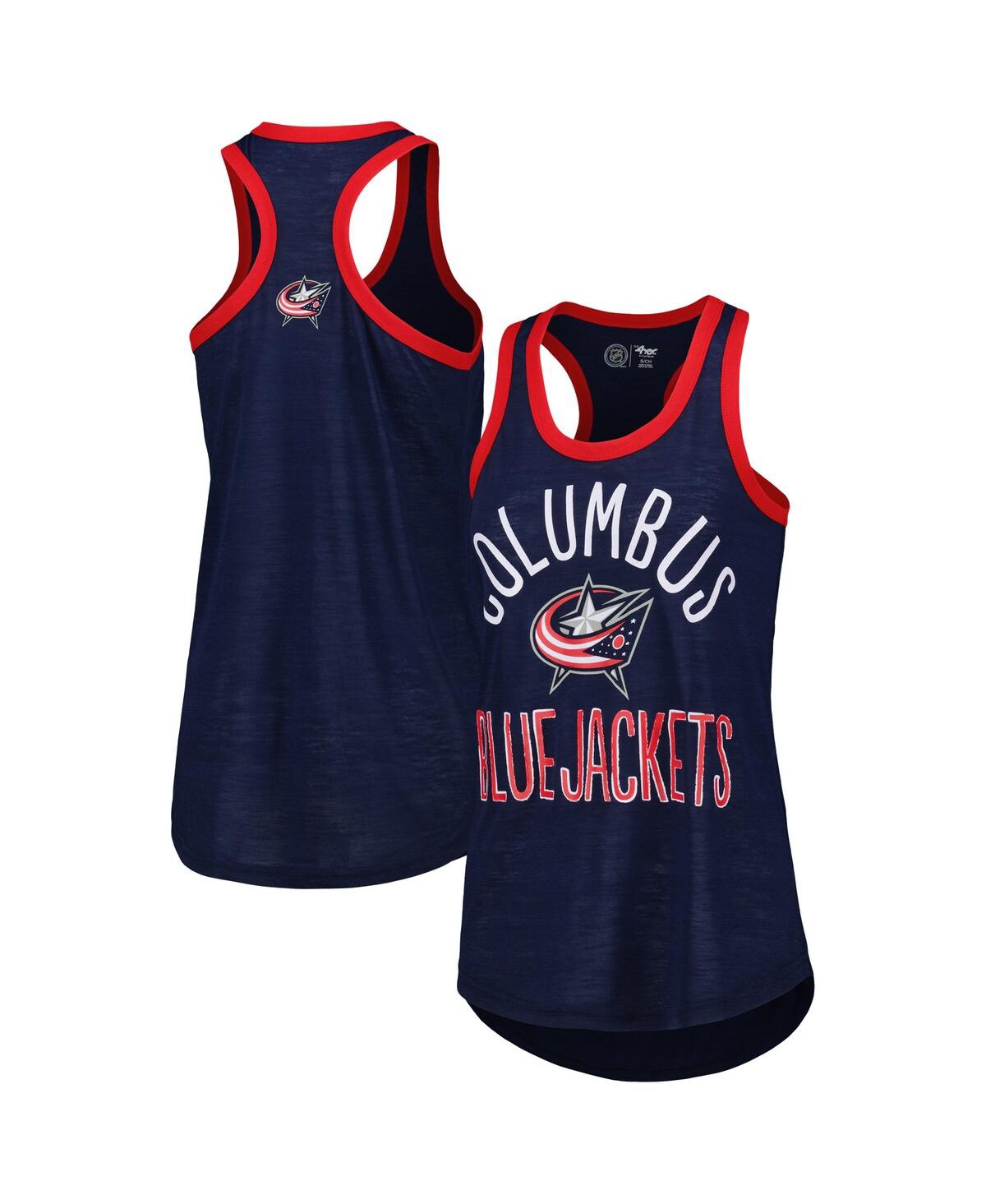 G-III 4HER BY CARL BANKS WOMEN'S G-III 4HER BY CARL BANKS NAVY COLUMBUS BLUE JACKETS FIRST BASE RACERBACK SCOOP NECK TANK TOP 