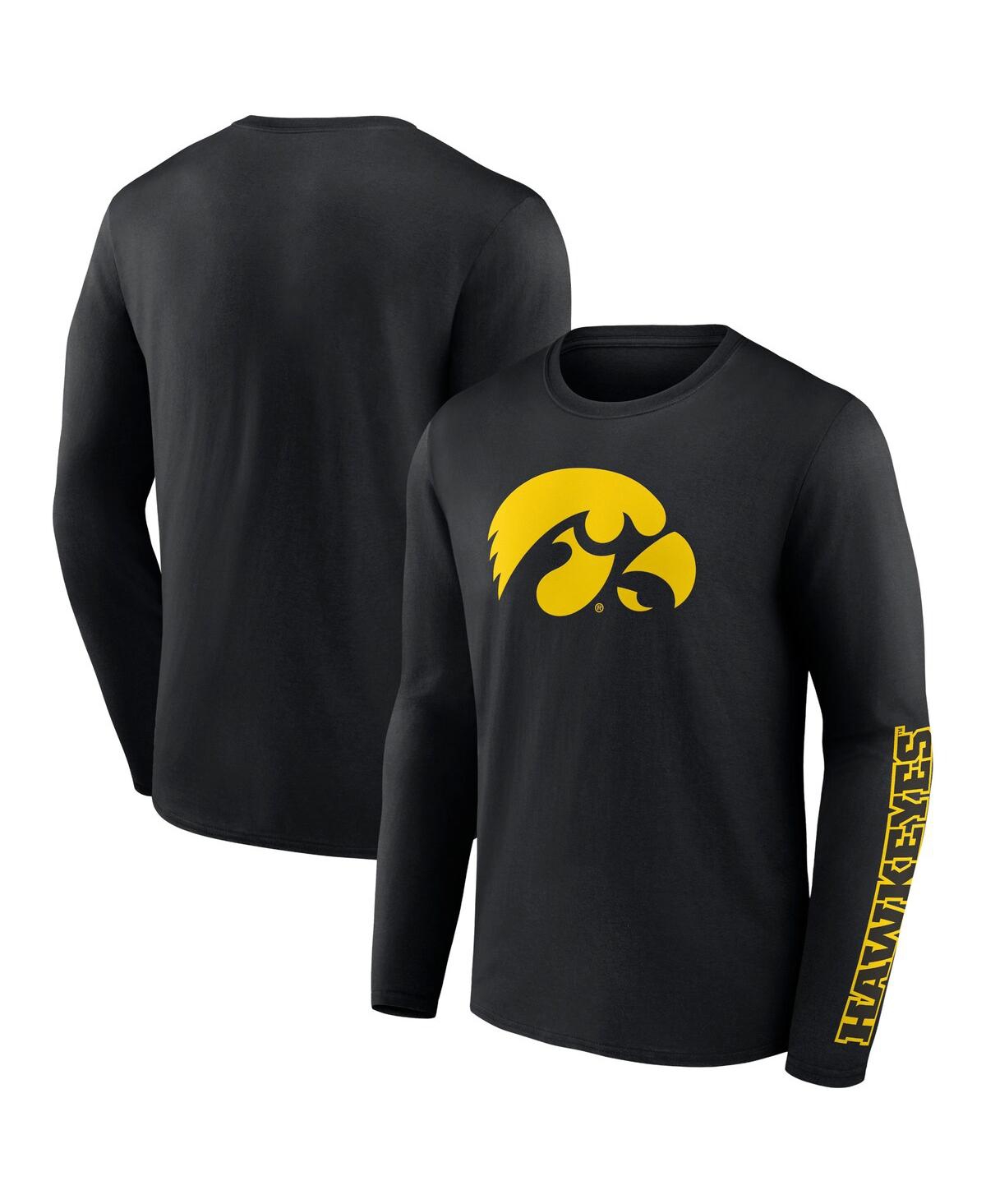 Fanatics Men's  Black Iowa Hawkeyes Double Time 2-hit Long Sleeve T-shirt