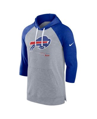 Men's Heather Gray, Heather Royal Buffalo Bills Raglan 3/4-Sleeve Pullover Hoodie