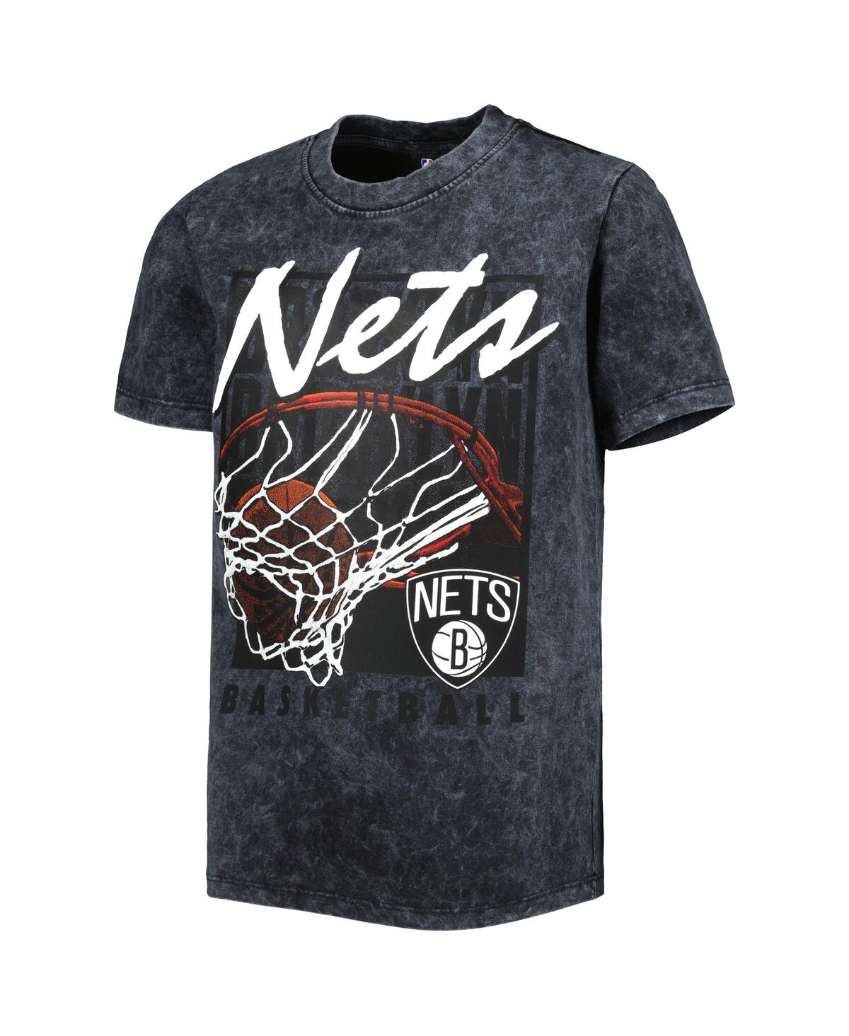 Shop Outerstuff Big Boys And Girls Black Brooklyn Nets Mineral Wash Headliner T-shirt
