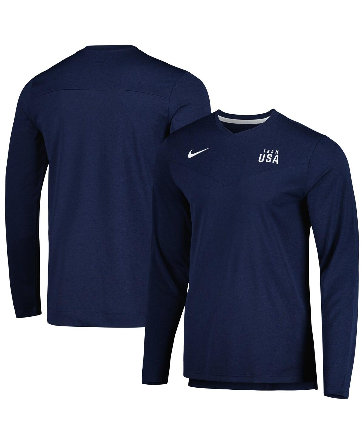 UPC 196792180638 product image for Men's Nike Navy Team Usa Coaches Performance Long Sleeve V-Neck T-shirt | upcitemdb.com