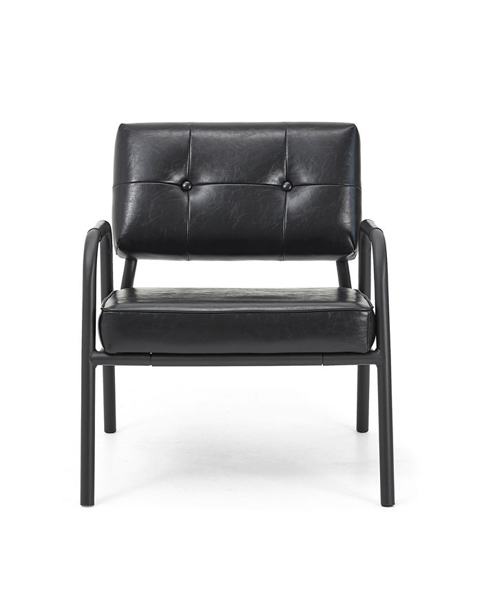 Glitzhome Leatherette Mid-Century Modern Arm Accent Chair with Frosted