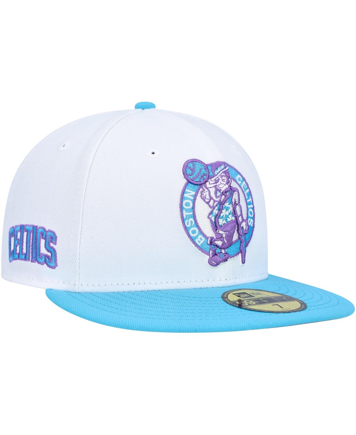 Shop New Era Men's  White Boston Celtics Vice Blue Side Patch 59fifty Fitted Hat