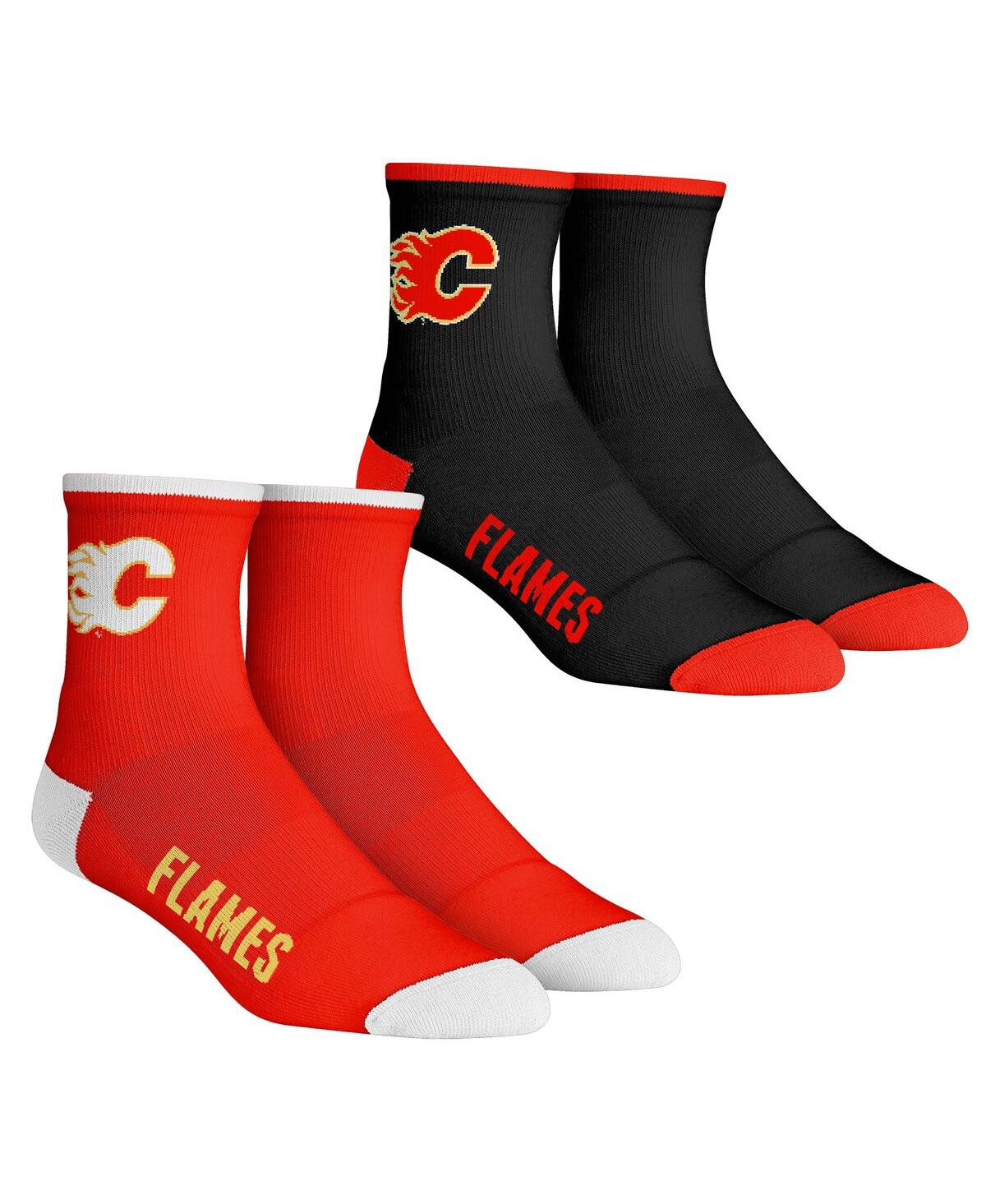 Rock 'em Men's  Socks Calgary Flames Core Team 2-pack Quarter Length Sock Set In Black,red
