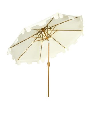 9' Patio Umbrella with Push Button Tilt and Crank, Double Top Ruffled Outdoor Market Table Umbrella with 8 Ribs, for Garden, Deck, Pool, Cream White