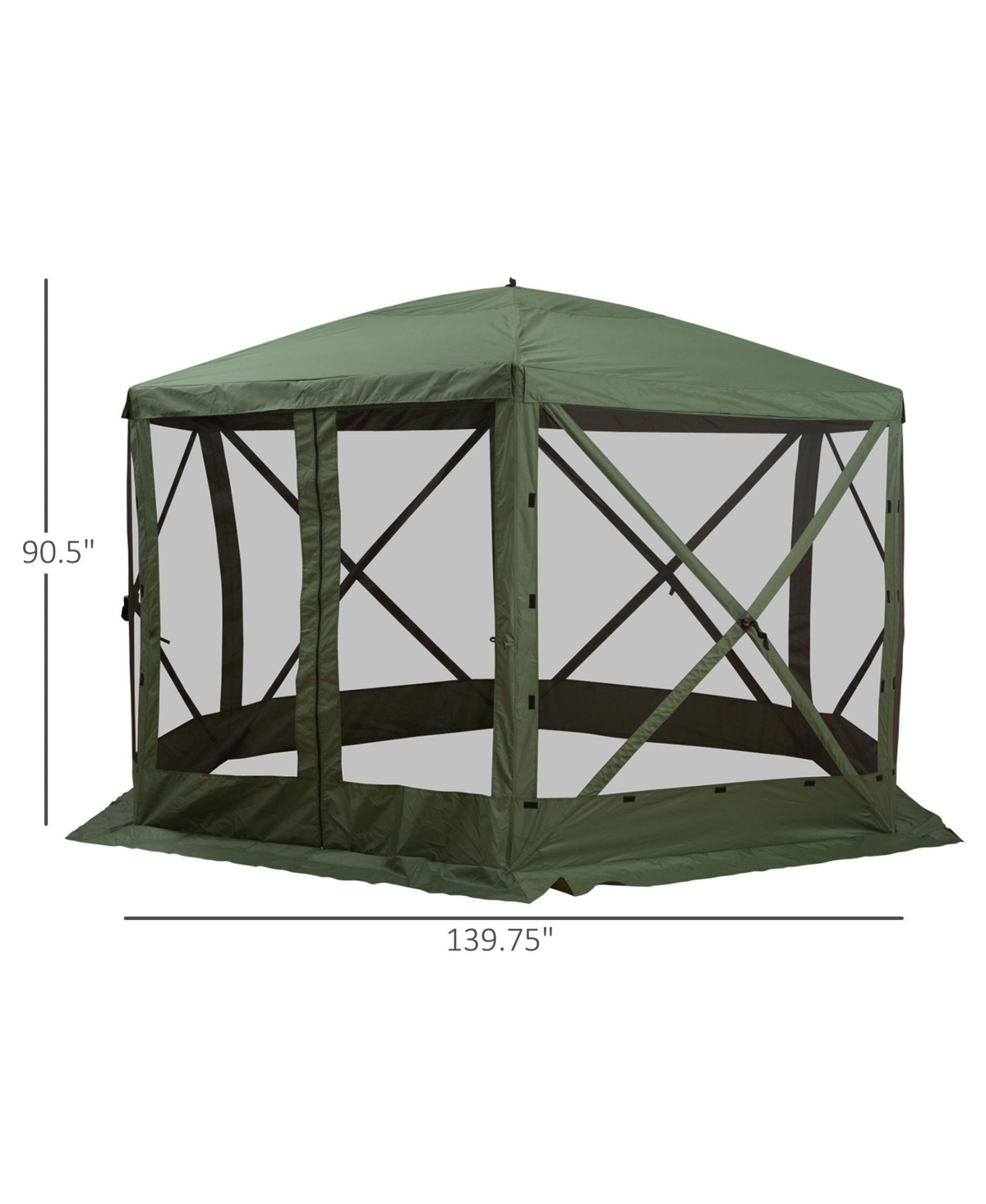 Outsunny Hexagon Screen House Pop Up Tent Gazebo with Mesh Netting Walls, Carry Bag & Shaded Interior, 12',- Green