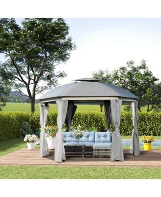 12' x 12' Round Outdoor Patio Gazebo Canopy with 2-Tier Roof,
