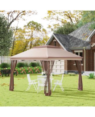11' x 11' Pop Up Gazebo Outdoor Canopy Shelter with 2-Tier Soft Top, and Removable Zipper Netting, Event Tent with Large Shade, and Storage Bag for Patio, Backyard, Garden, Khaki
