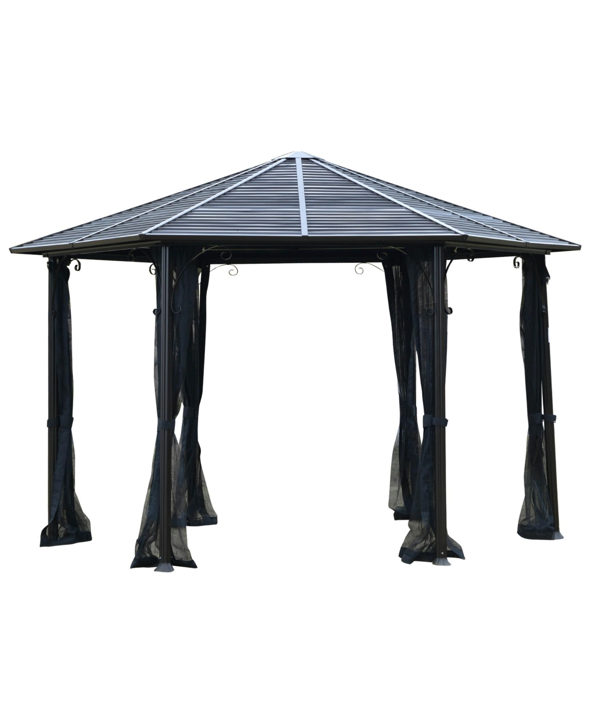 13x13 Hardtop Gazebo with Aluminum Frame, Permanent Metal Roof Gazebo Canopy with Mesh Netting for Garden, Patio, Backyard, Black - Black