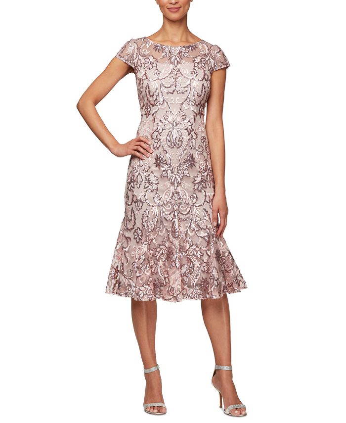 Alex evenings sequined floral embroidered midi dress discount