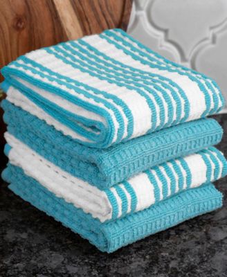 Solid and Stripe Waffle Kitchen Towel, Set of 4