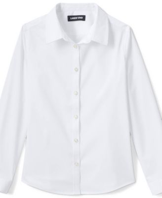 Big Girls School Uniform No Gape Long Sleeve Stretch Shirt