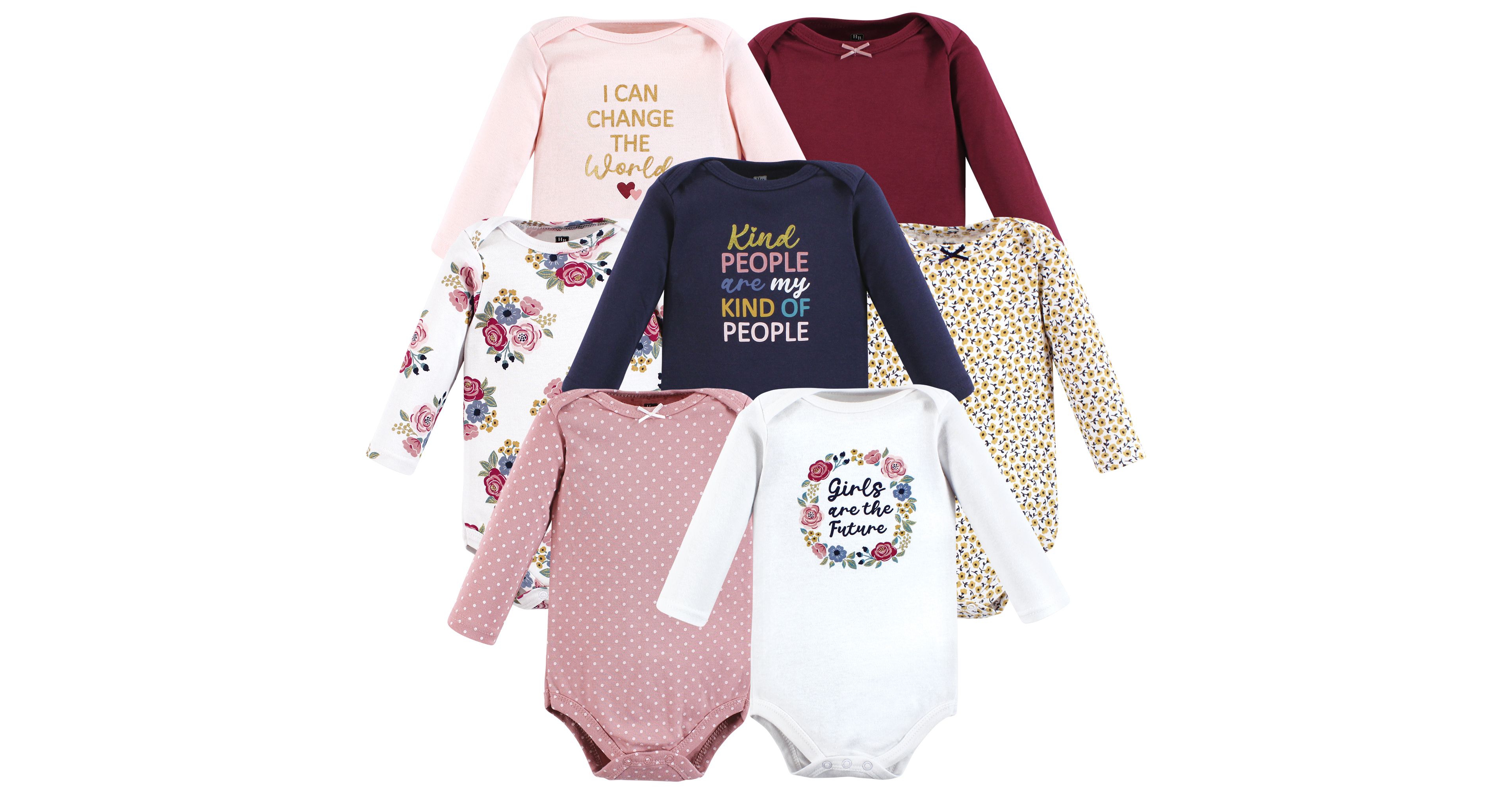 Hudson Baby Girls Cotton Long-Sleeve Bodysuits 7-Pack