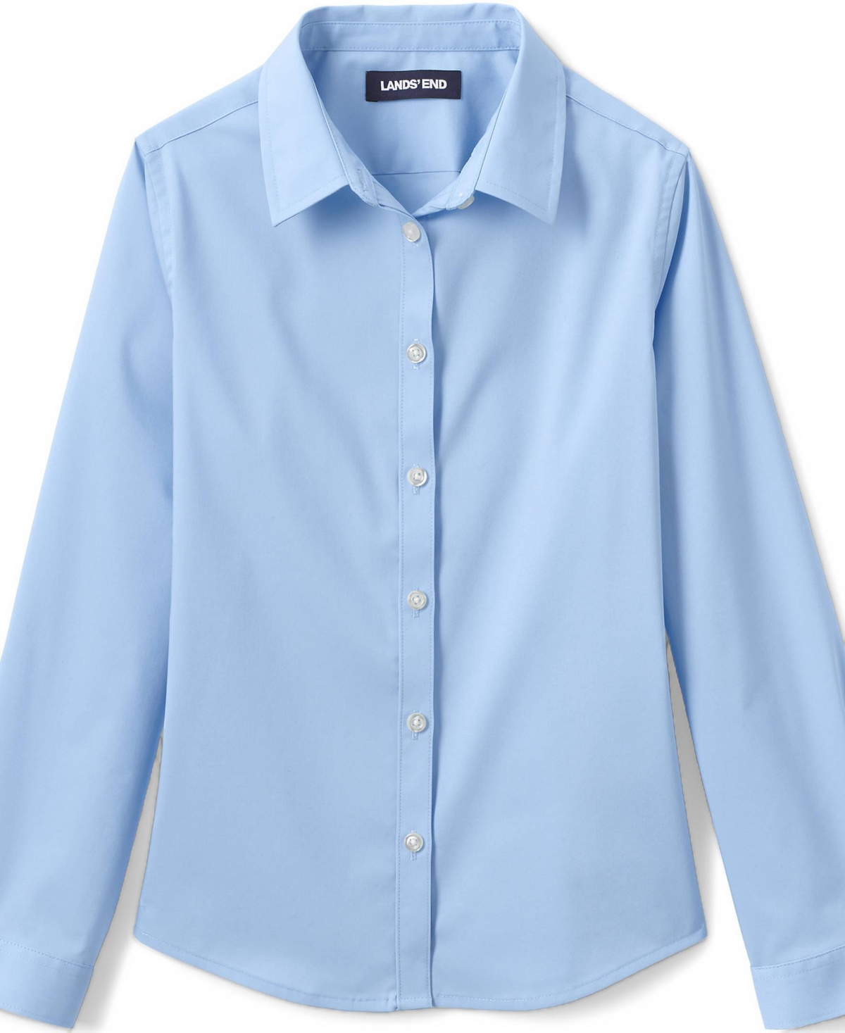 Lands' End Big Girls School Uniform No Gape Long Sleeve Stretch Shirt - Light sea blue