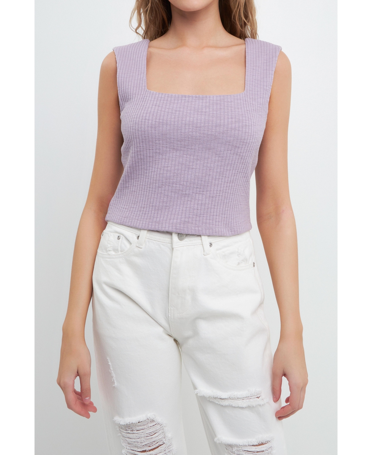 Women's Fitted Knit Cropped Tank Top - Purple