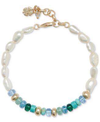Lucky Brand - Gold-Tone Turquoise Bead & Imitation Pearl Bracelet