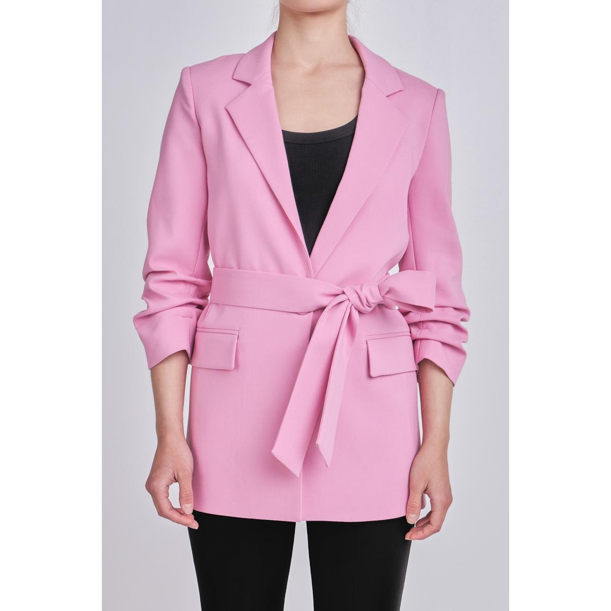 Endless Rose Belted Three-quarter Sleeve Blazer In Pink