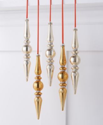 Holiday Lane - Shine Bright Plastic Ribbed Finial Ornaments, Set of 5
