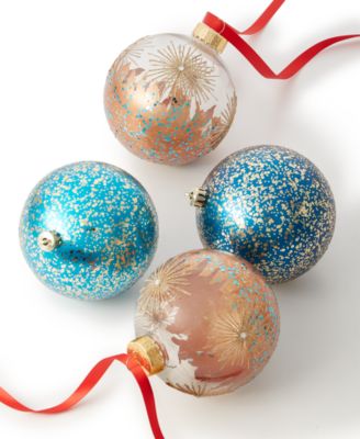 Holiday Lane - Patina Metallic Plastic Ball Ornaments, Set of 4