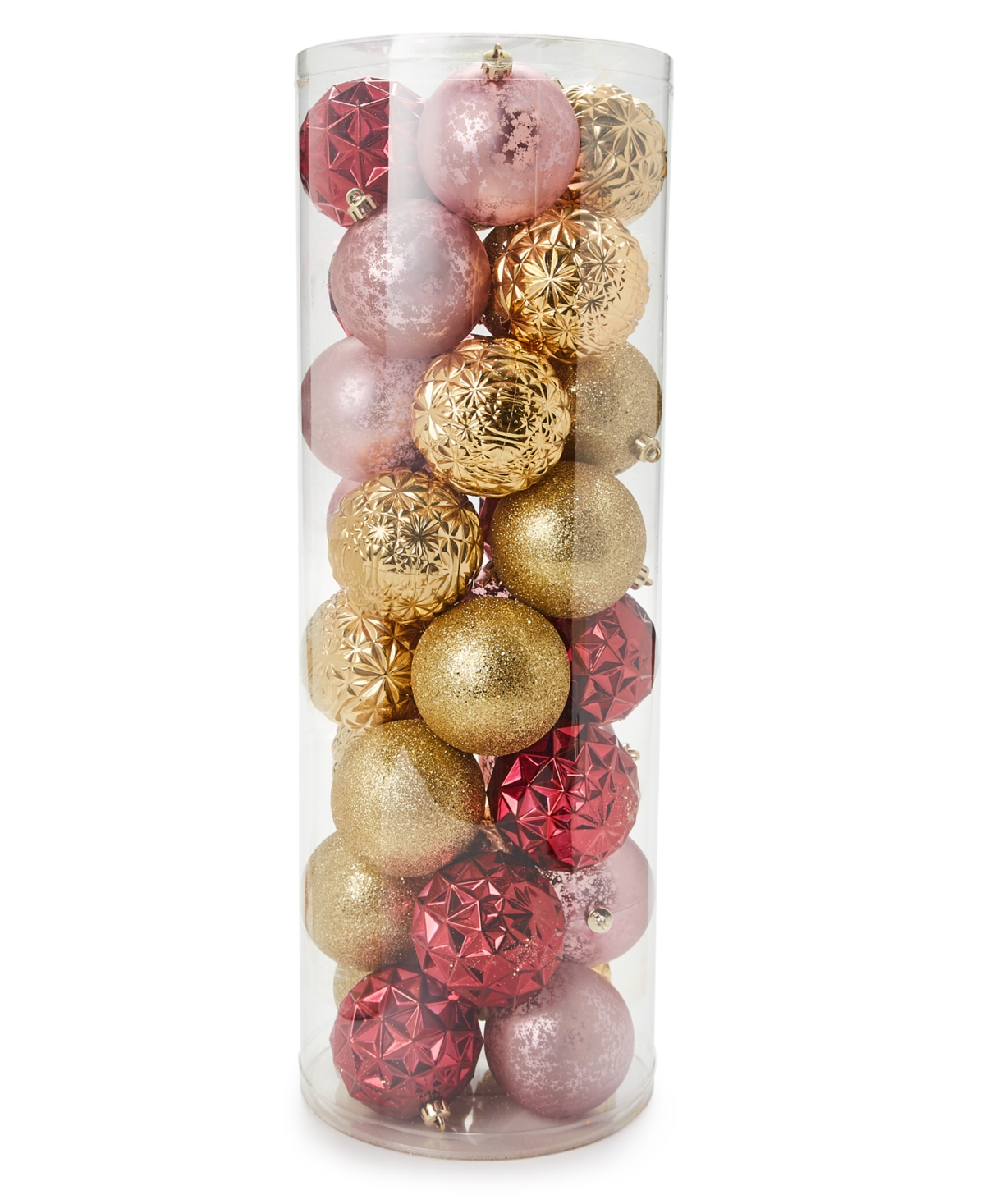 HOLIDAY LANE BURGUNDY AND BLUSH PLASTIC ORNAMENTS, SET OF 32, CREATED FOR MACY'S 