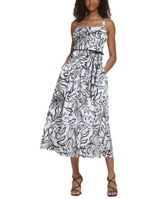 KARL LAGERFELD PARIS - Women's Printed Drop-Waist Belted Maxi Dress