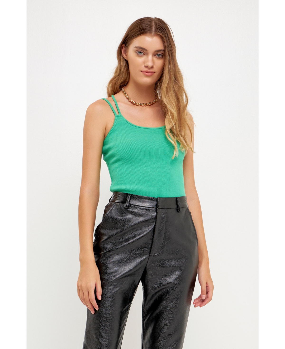 Grey Lab Double Strap Ribbed Bodysuit In Green