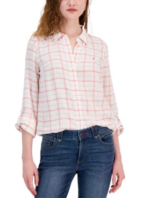 Tommy Hilfiger - Women's Plaid Roll-Tab Button Shirt