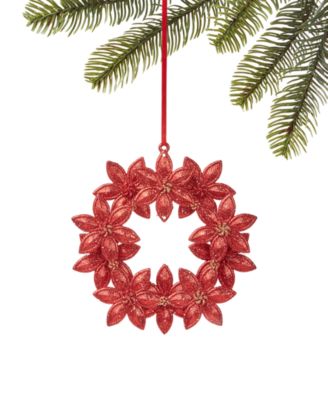 Holiday Lane - Glittered Poinsettia Wreath Ornament