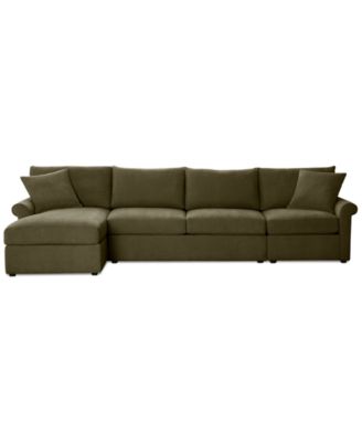 CLOSEOUT! Wrenley 134" 3-Pc. Fabric Sectional Chaise Sleeper Sofa, Created for Macy's