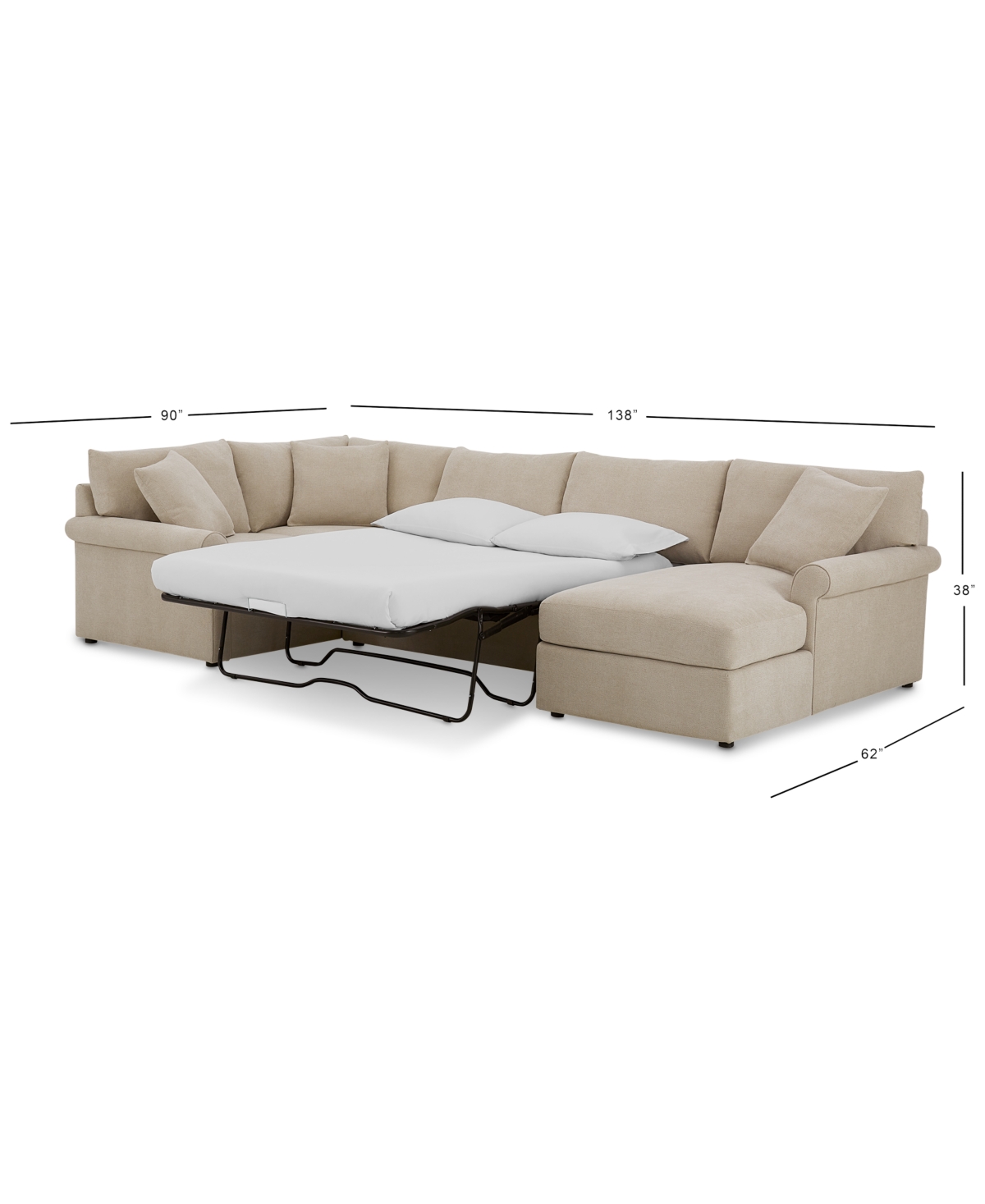 Wrenley 4-Pc. Fabric Modular Chaise Sleeper Sectional Sofa, Created for Macy's