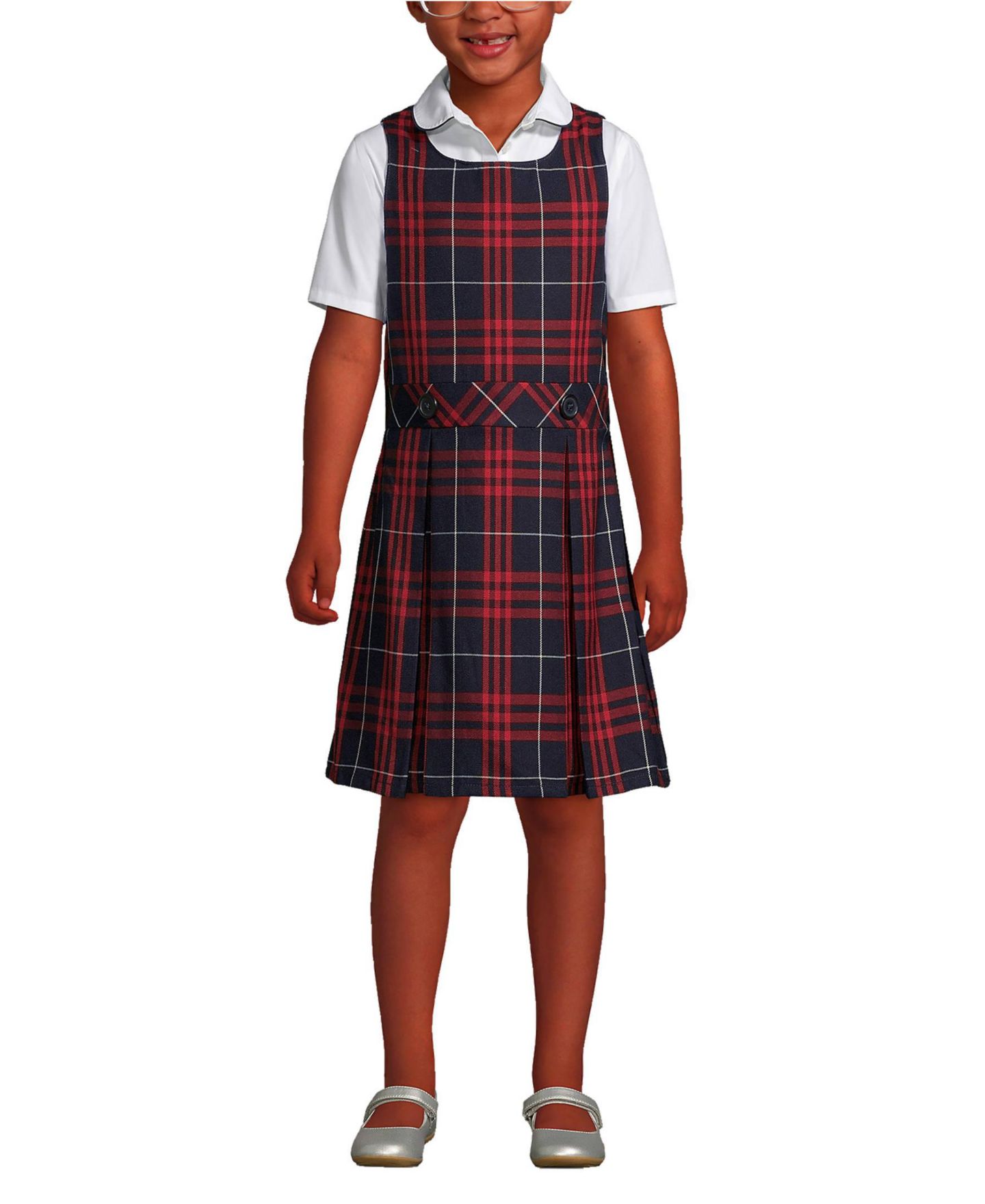Детские платья Lands' End Child School Uniform Girls Plus Plaid Jumper Dress Top of Knee, цвет: Тёмно-синий клетчатый, вариант 1 — фото 1