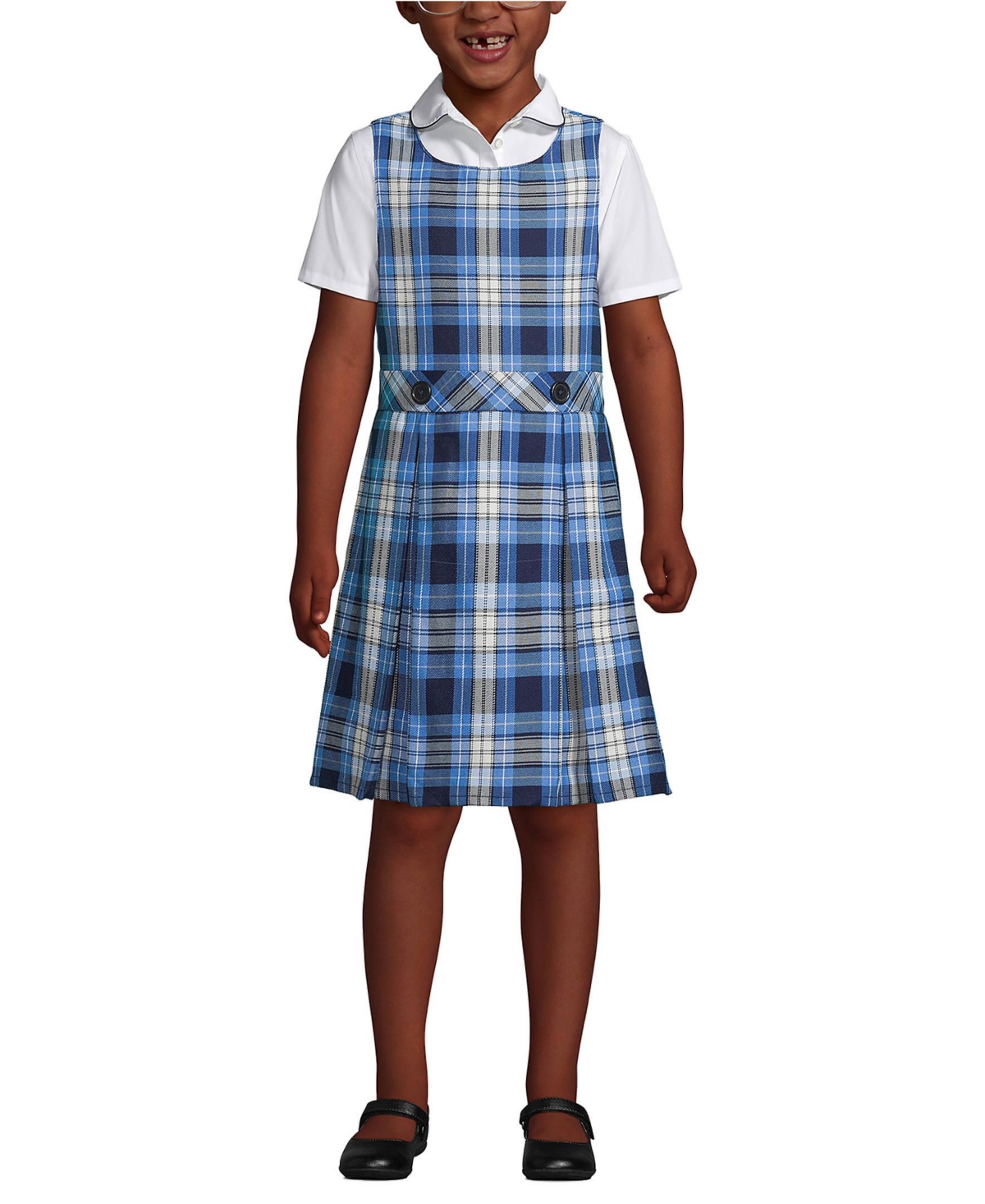 Lands' End Girls School Uniform Plaid Jumper Dress Top of Knee